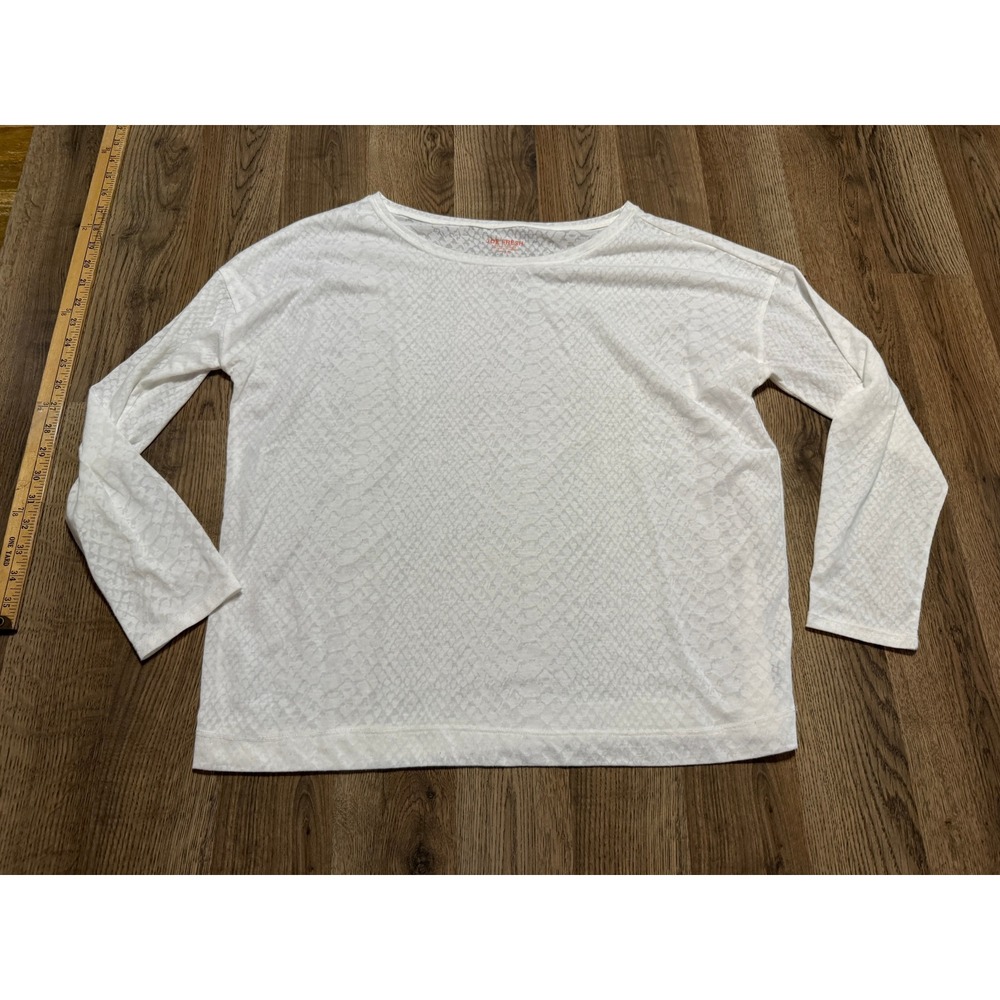 Joe Fresh Top Womens Medium White Snakeskin Long Sleeve Crew Neck Good